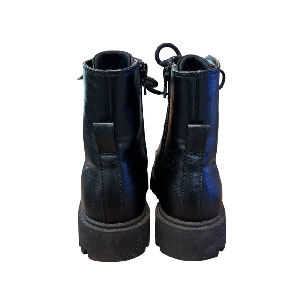 Black Zip-Up Combat Boots with Laces & Decorative Bead Accents Size 2 Girls - Picture 3 of 6